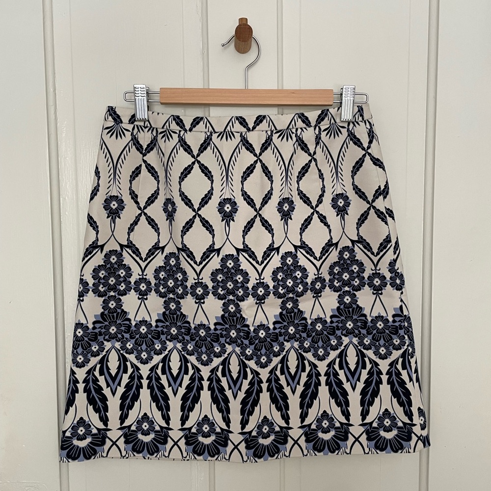 JCrew blue and cream floral trellis a-line skirt sz 4